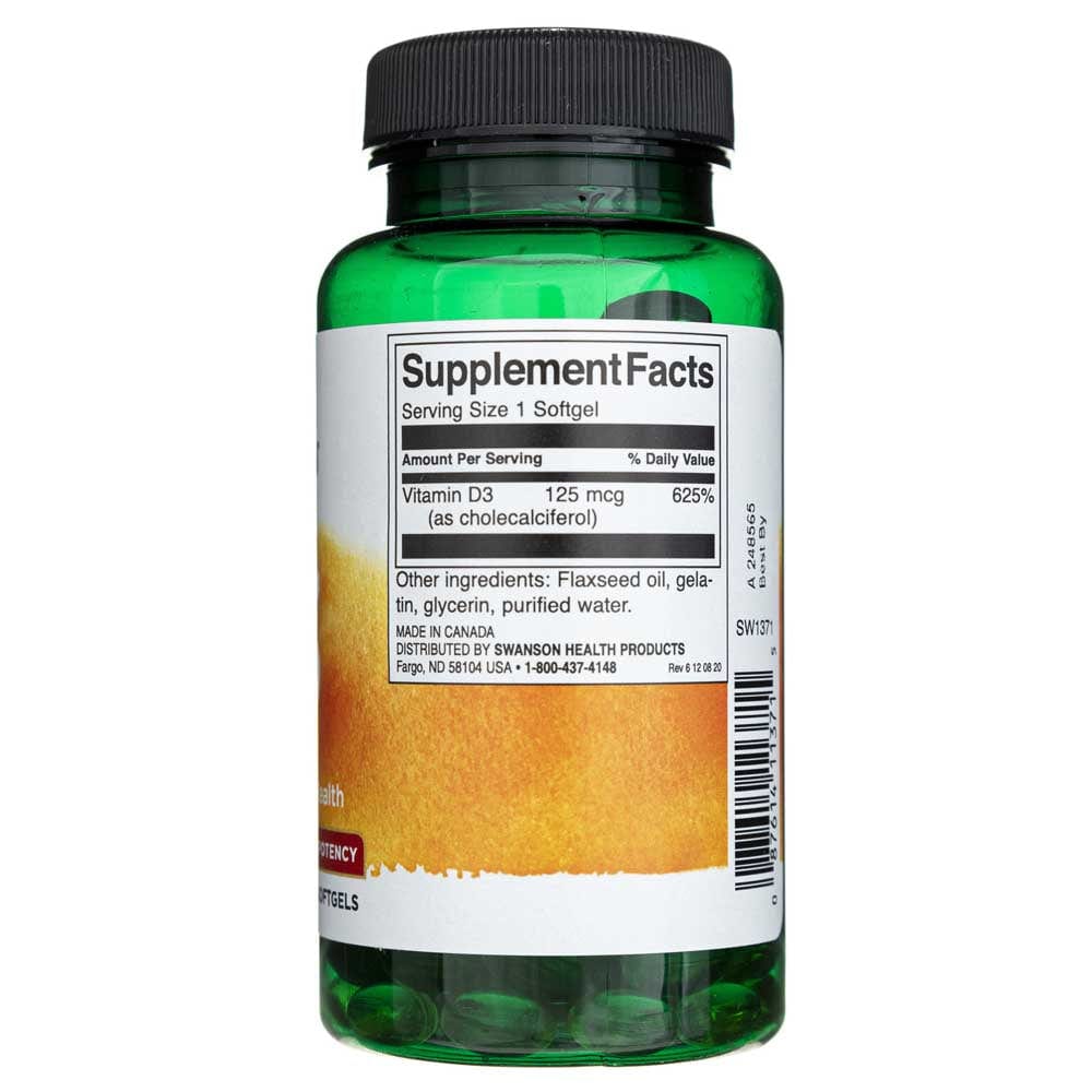 Swanson Vitamin D3 5000 IU (125 mcg) - 250 Softgels