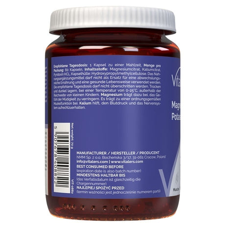 Vitaler's Magnesium 100 mg + Kalium 150 mg + B6-vitamiini 6 mg - 60 kapselia