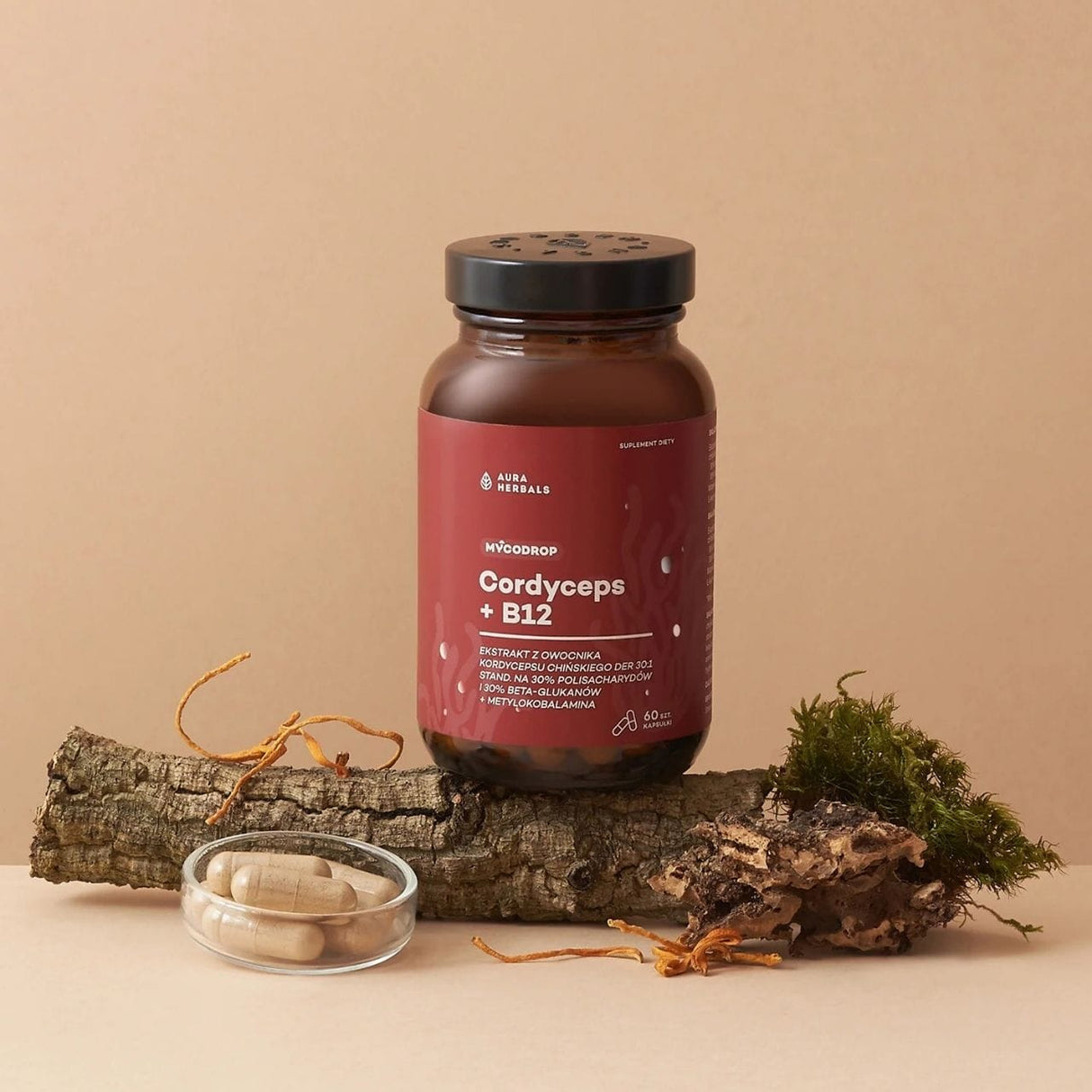 Aura Herbals Mycodrop Cordyceps 30:1 + B12 – 60 Capsules