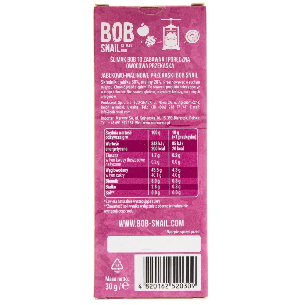 Bob Snail Apple & Raspberry Snack with No Added Sugar - 30 g