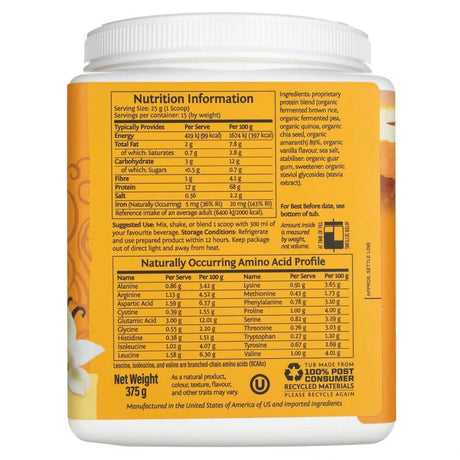 Sunwarrior Classic Plus Protein, Plant Protein, Vanilla - 375 g