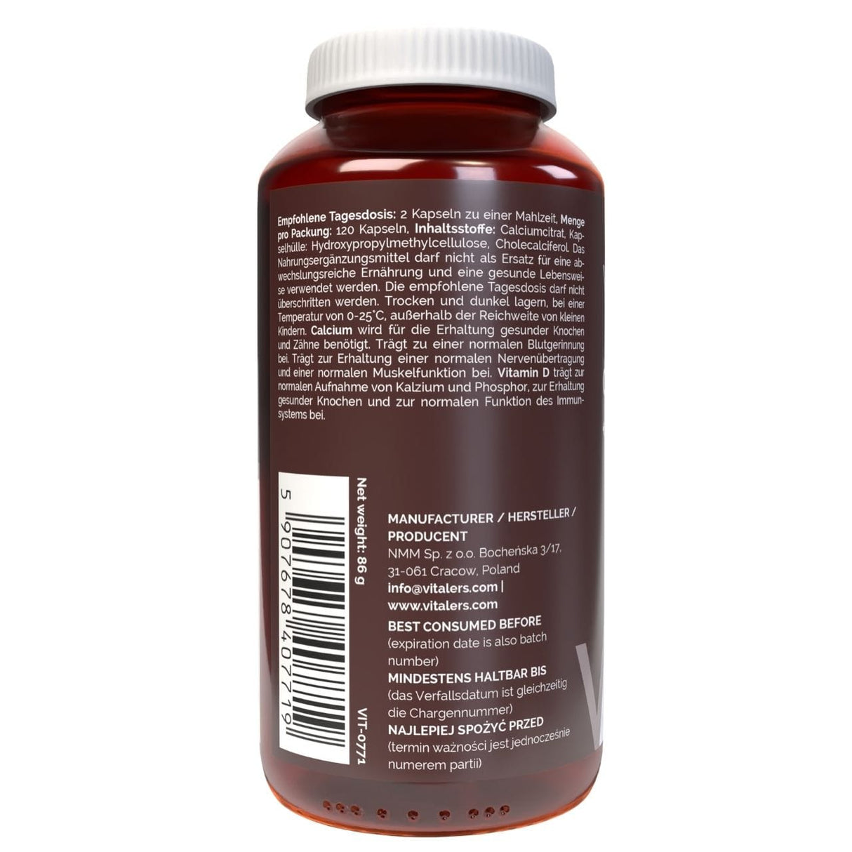 Vitaler's Calcium 120 mg + Vitamin D3 - 120 Capsules