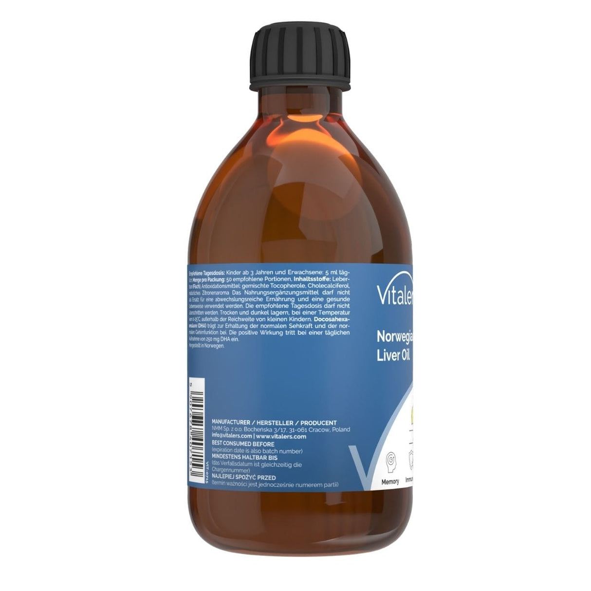 Vitaler's Omega-3 Norwegian Cod Liver Oil, Lemon Flavor 1200 mg - 250 ml
