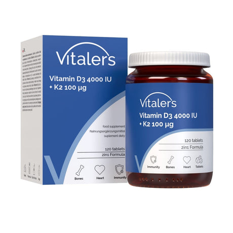 Vitaler's Vitamin D3 4000 IU + K2 MK-7 100 mcg - 120 Tablets