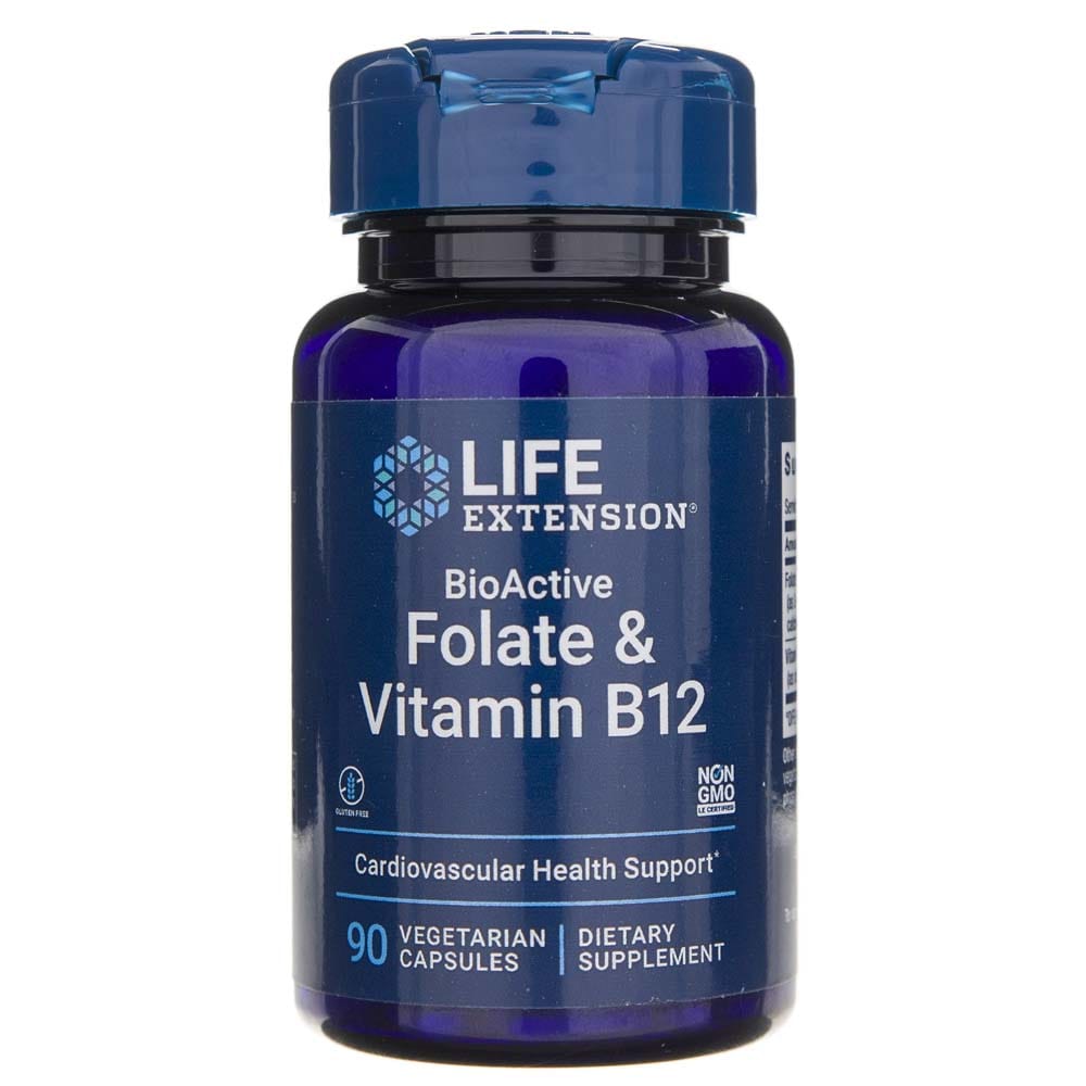 Life Extension BioActive Folate & Vitamin B12  - 90 Veg Capsules