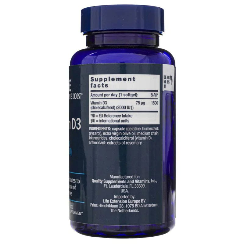 Life Extension Vitamin D3 75 mcg (3000 IU) - 120 Softgels